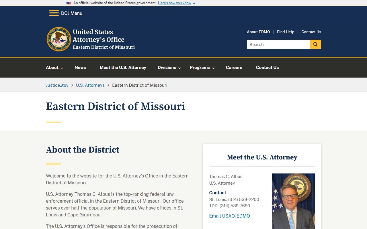 U.S. Attorney Eastern District of Missouri page