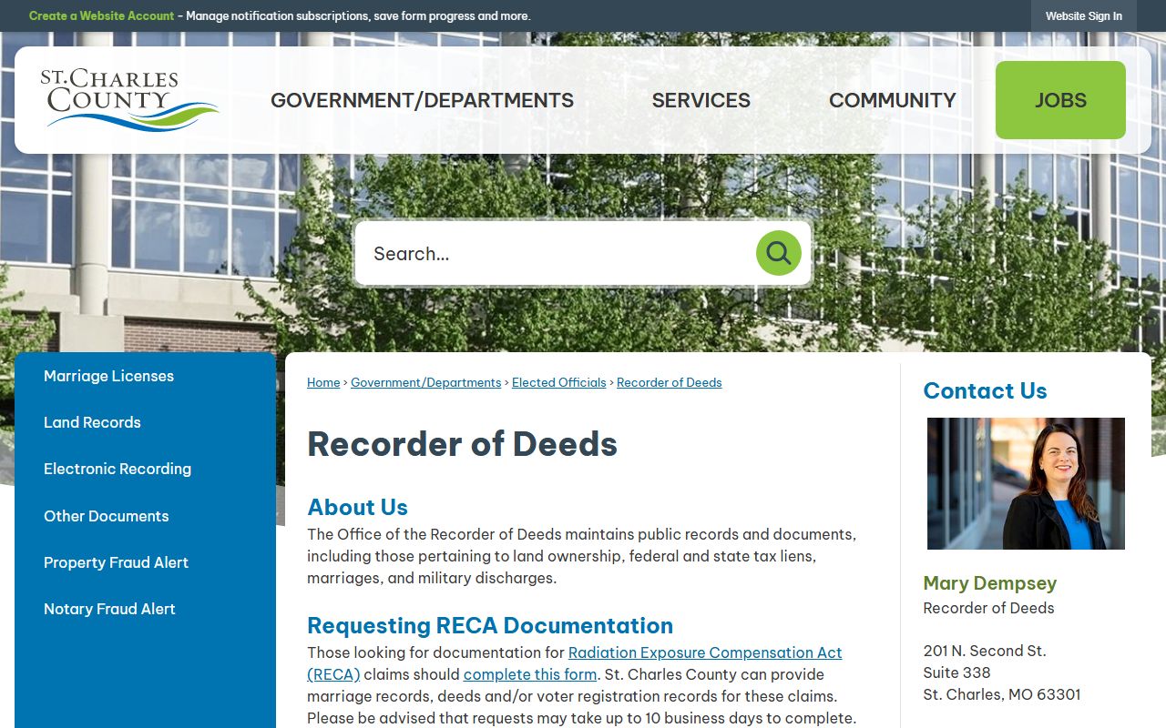 St. Charles County Registrar page for marriage records