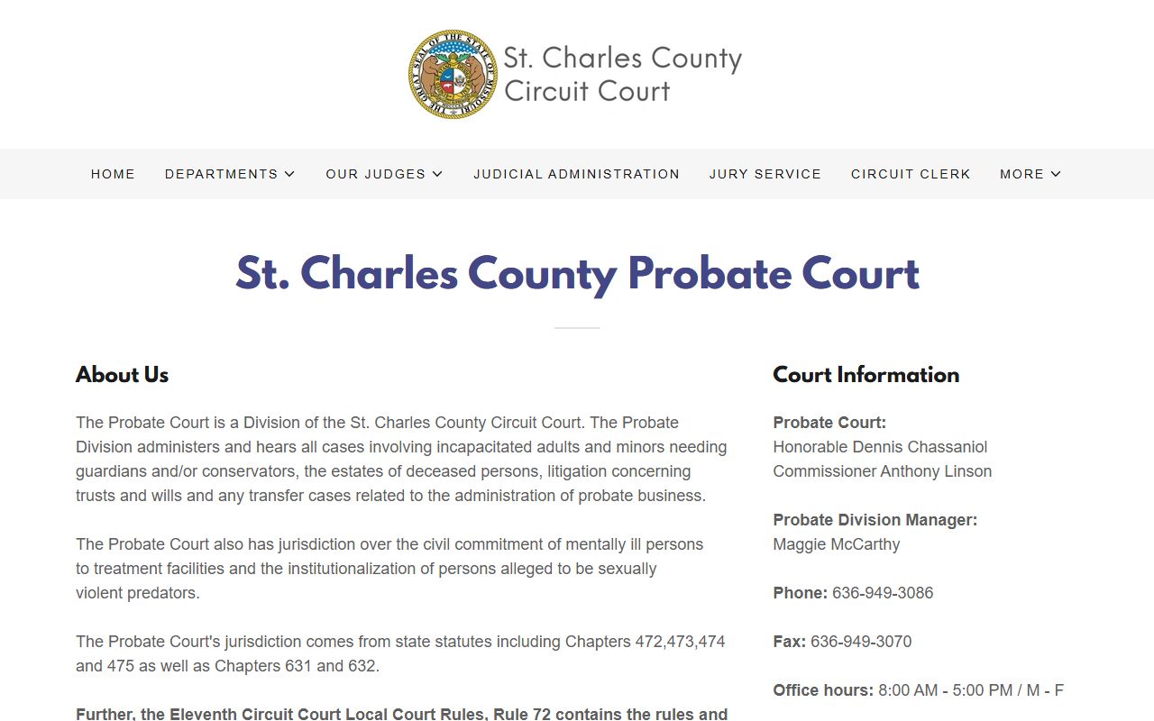St. Charles County Probate Division page for probate records