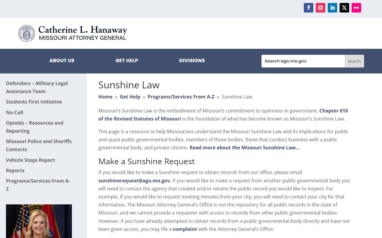 Missouri Attorney General Sunshine Law page for St. Charles County public records