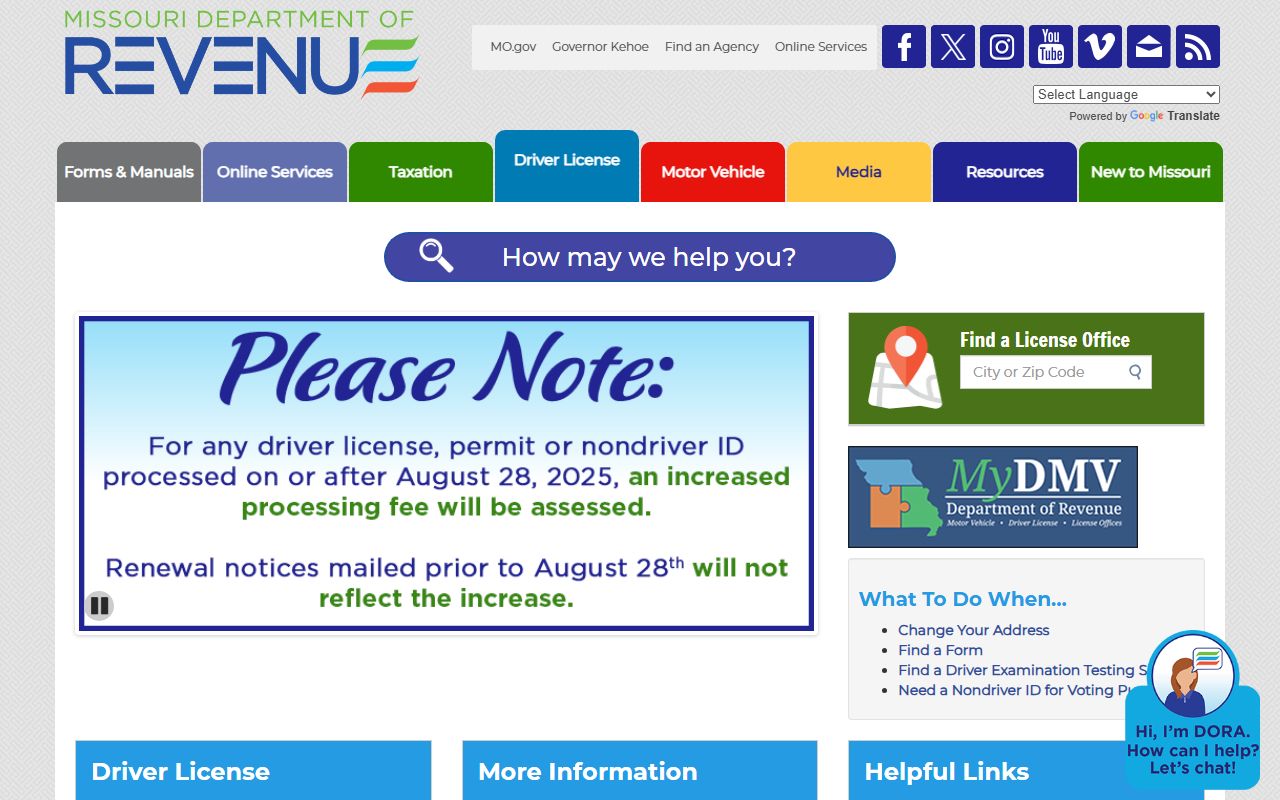 Missouri driver license information page for St. Charles County released inmates
