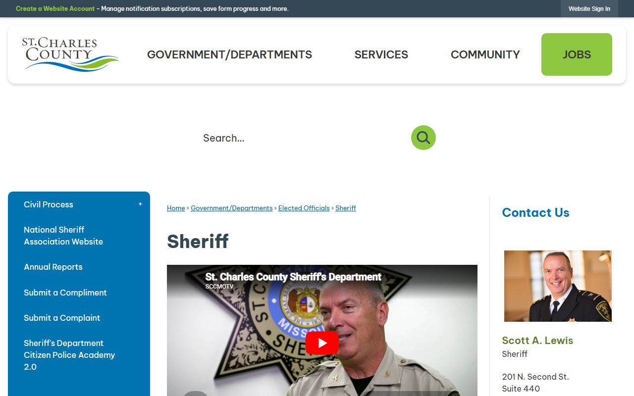 St. Charles County Sheriff's Department page for warrant information